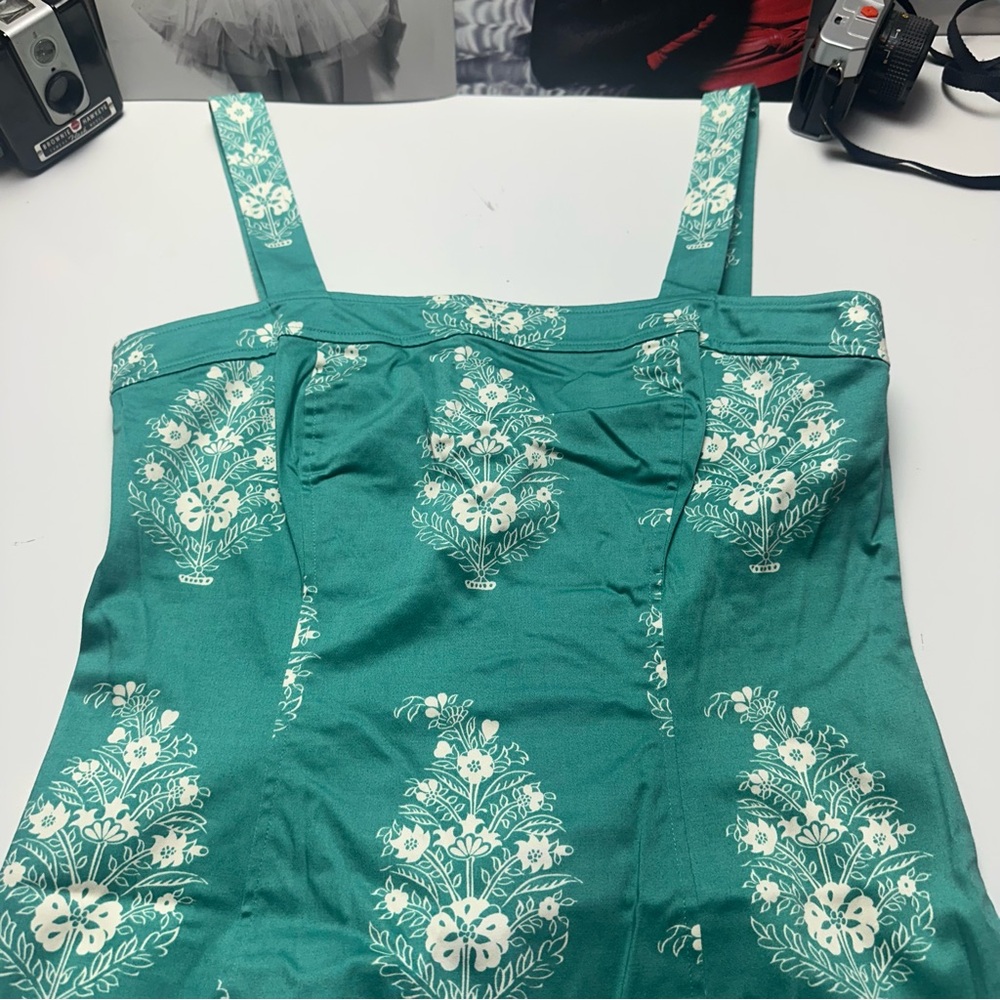 Classic 2000s Jones New York Cotton SundressTeal Floral CottagecoreSummer Garden - Picture 4 of 13